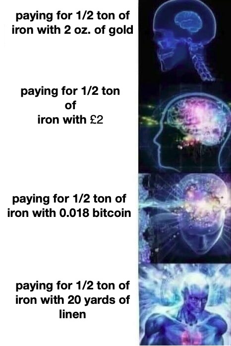 paying for a half ton of iron with 20 yards of linen = galaxy brained